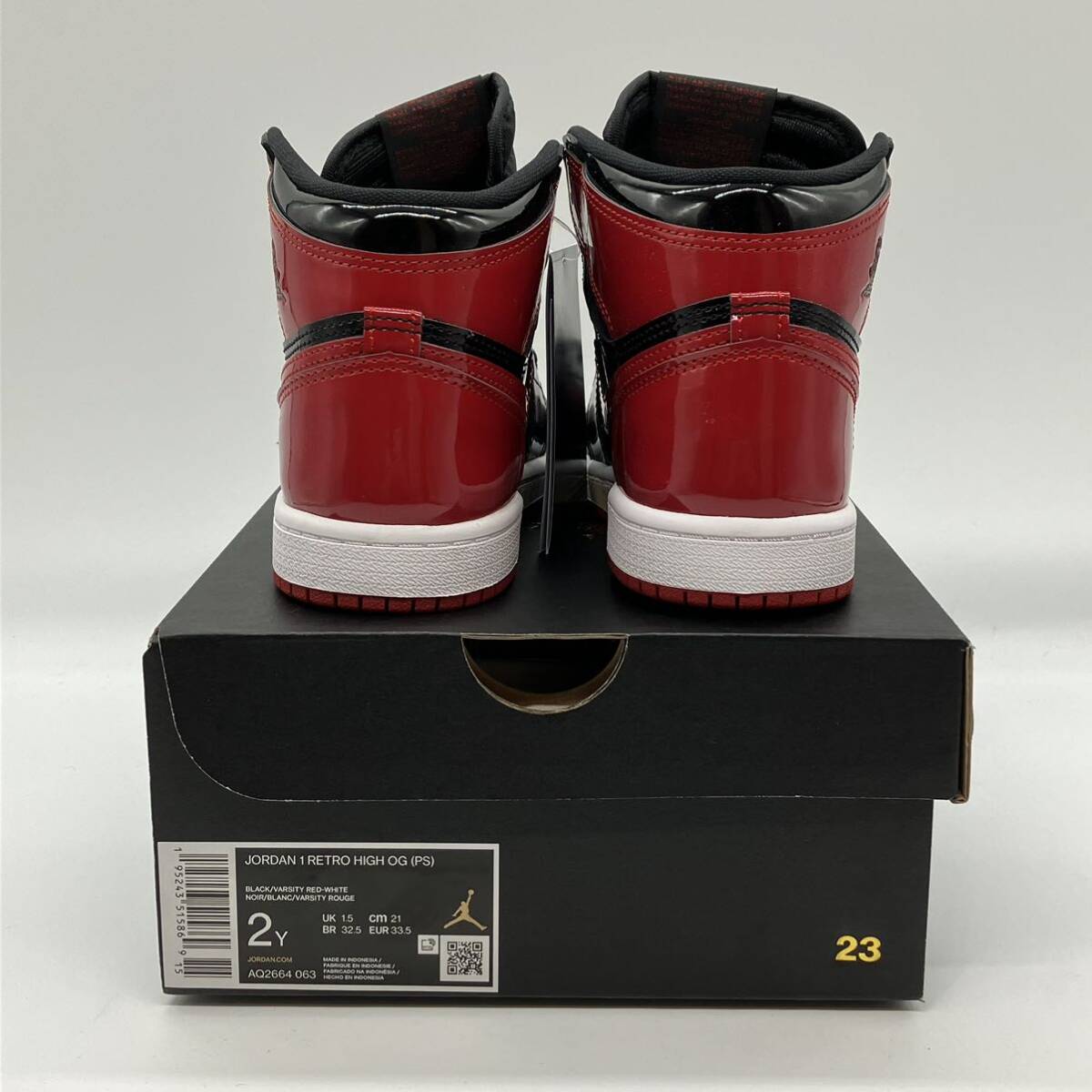 【21cm】 新品Nike PS Air Jordan 1 High OG Patent Bred ナイキ エアジョーダン1 ハイ パテントブレッド キッズ (AQ2664-063) F422_画像4