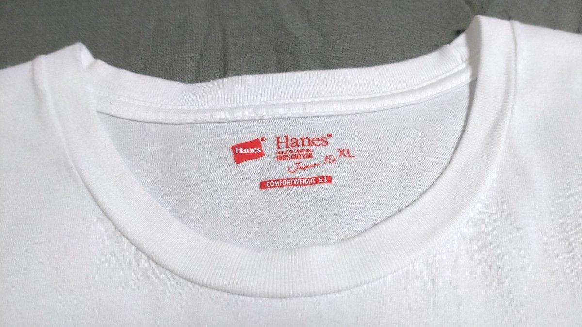 Hanes ヘインズ クルーネック Tシャツ JapanFit 5.3オンス ホワイト XL