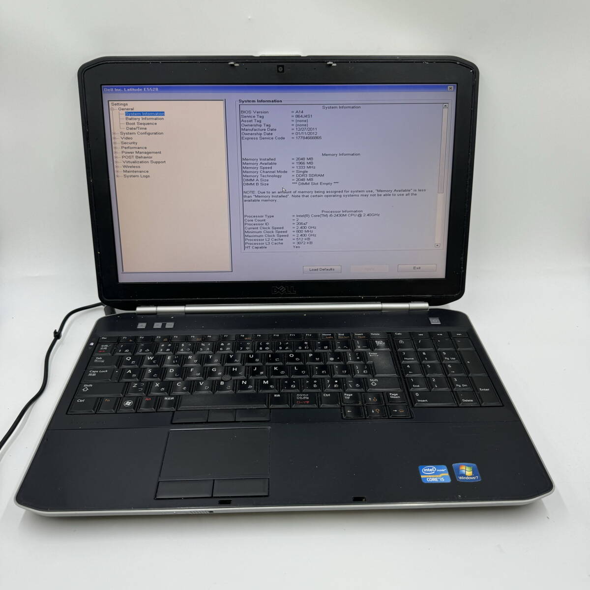 DELL ノートパソコン E5520 CPU:i5-2430M ジャンクZ1553_画像1