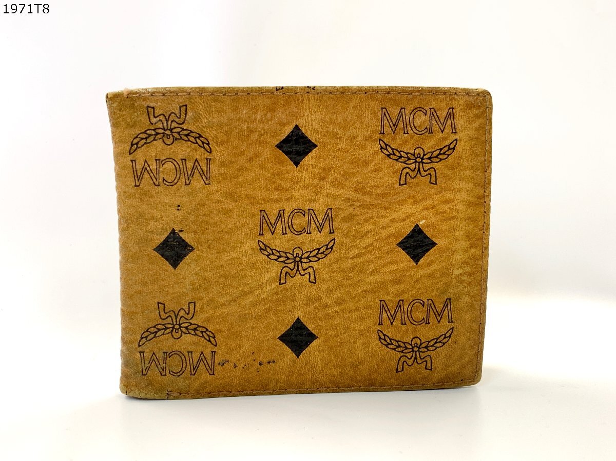 ★送料無料◎ MCM エムシーエム ヴィセトス柄 モノグラム 2つ折り財布 札入れ レザー ブラウン 1971T8-13_画像1