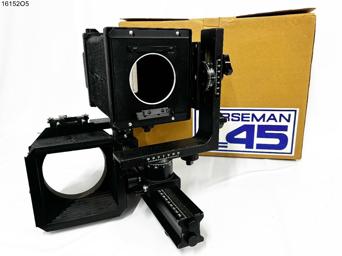 ★HORSEMAN ホースマン L45 4×5 大判 フィルム カメラ ボディ 蛇腹フード 箱付 16152O5._画像1