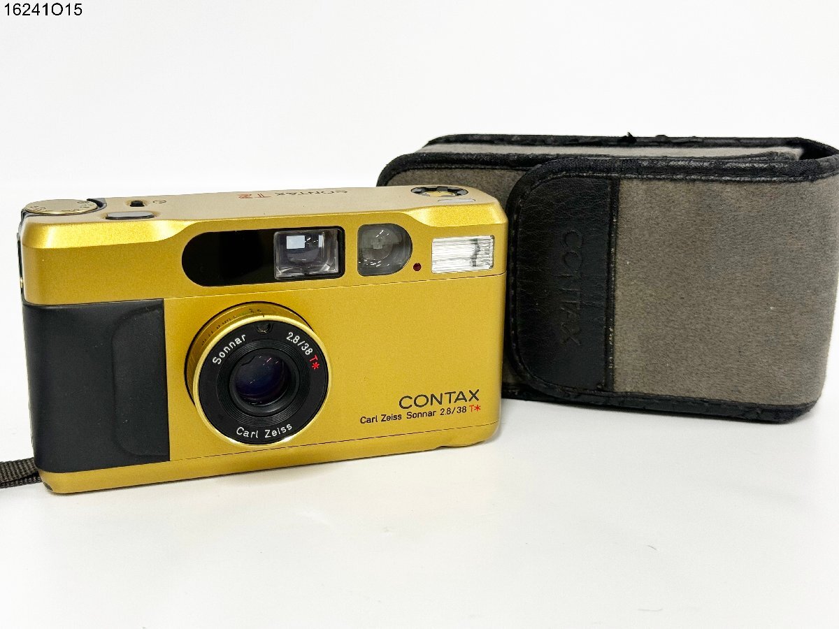 ★CONTAX コンタックス T2 Carl Zeiss Sonnar 2.8/38 T* チタンゴールド コンパクト フィルムカメラ ケース 通電可能 ジャンク 16241O15-9_画像1