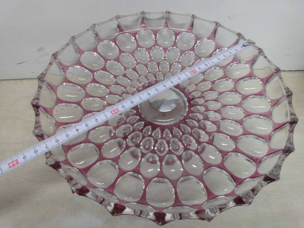 令ろ241木-ガラス製 切り子 脚つきデザート皿 フルーツ皿 直径約27cmの画像3