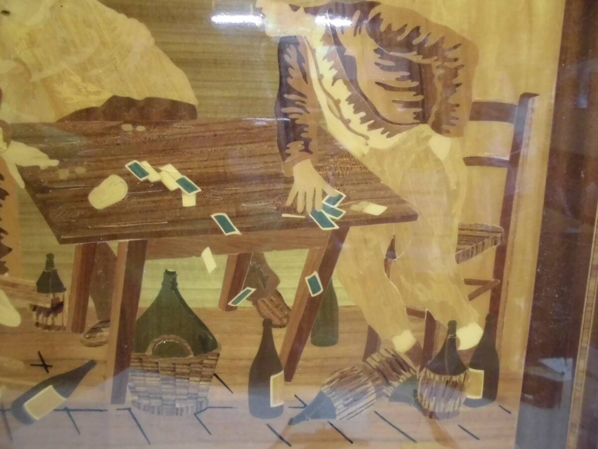 絵8099木-木象嵌　一部ヒビのような箇所あり　約72×57cm_画像5
