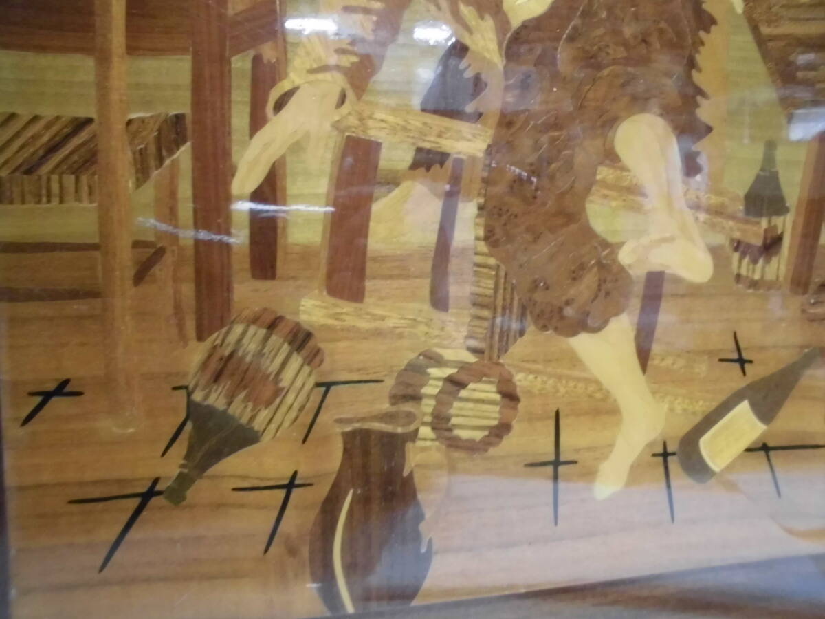 絵8099木-木象嵌　一部ヒビのような箇所あり　約72×57cm_画像7
