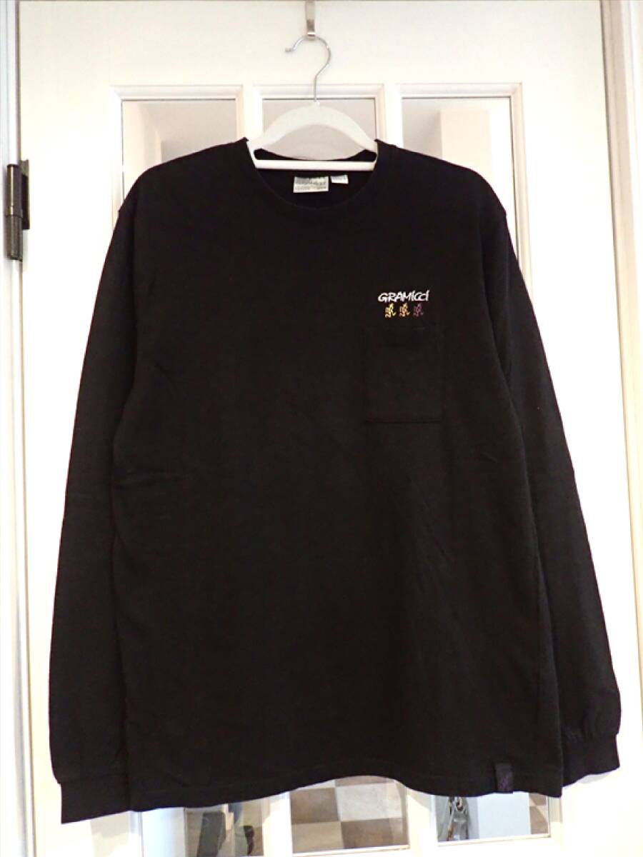 【GRAMICCI グラミチ】men'sメンズsize(L)ロングTシャツ ブラック 美品 刺繍ロゴの画像1