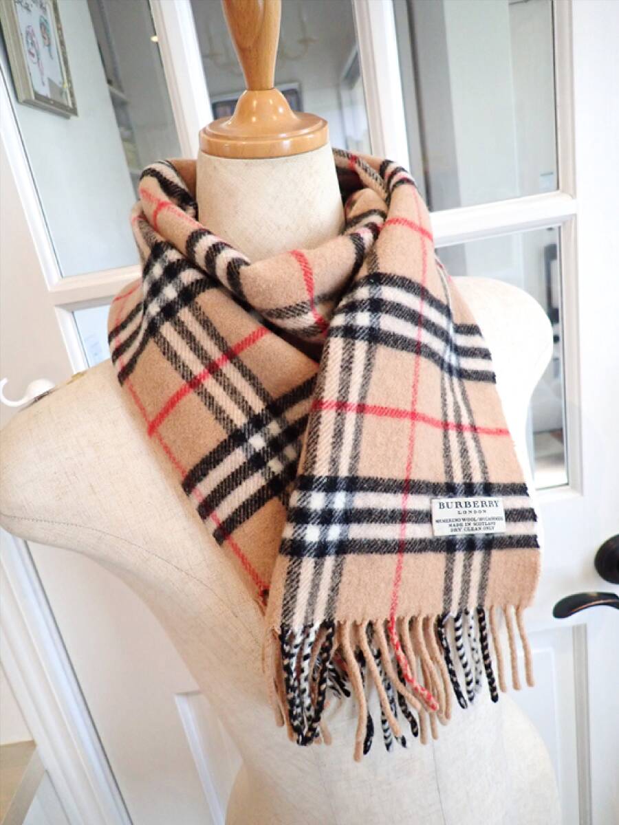 【BURBERRY バーバリー】カシミヤ10％メリノウール90％マフラー☆正規品☆美品☆の画像1