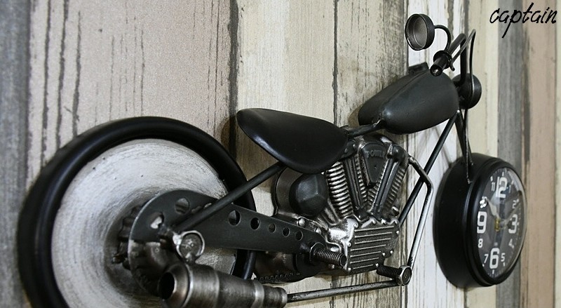 壁掛け時計 掛時計 時計 ブリキ バイク レトロ アメリカン ビンテージ アンティーク ハーレー おしゃれ かっこいい インテリア 黒 1_画像1