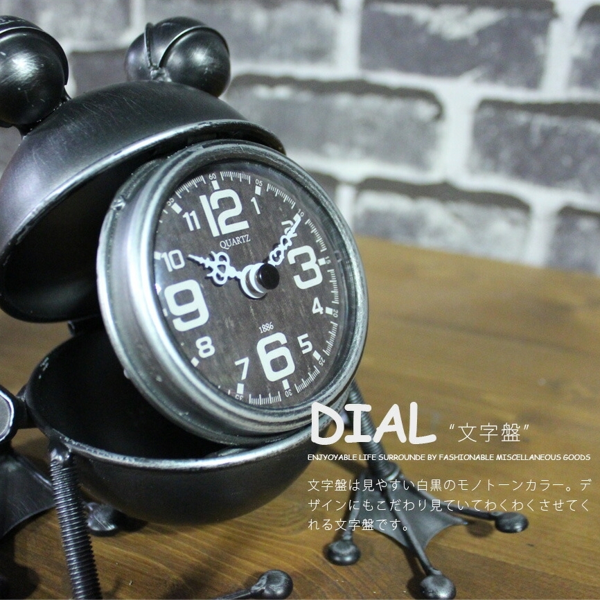 置き時計 置時計 ブリキ アンティーク インテリア レトロ 置物 卓上 時計 オブジェ おしゃれ かわいい カエル 蛙 プレゼント ギフト 3_画像3