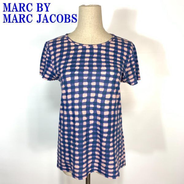 マークバイマークジェイコブス 半袖Tシャツ 綿 チェック 青 MARC BY MARC JACOBS コットン ブルー ピンク カットソー S C9352_画像1