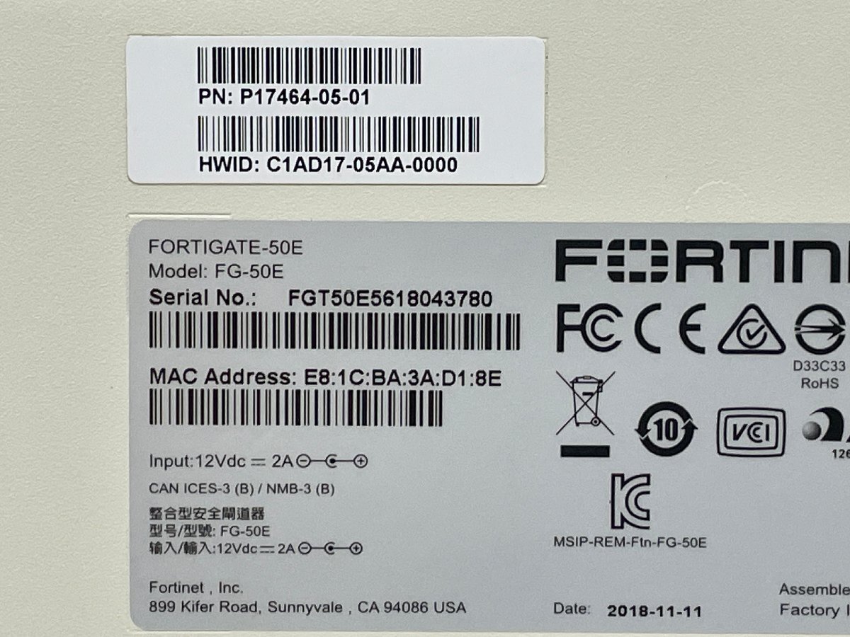 【中古】Fortinet Fortigate 50E　工場出荷初期化済み（486)　ライセンス・サポート2024/03/04　ファームv5.4.9_画像5