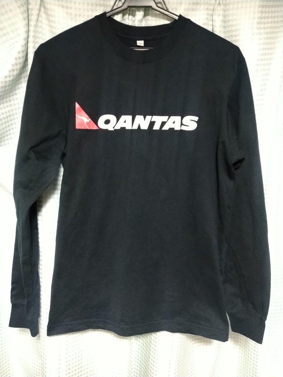 QANTAS カンタス航空 ユニクロ コラボ Tシャツ 長袖 ロゴ ブラック ロンT_画像1