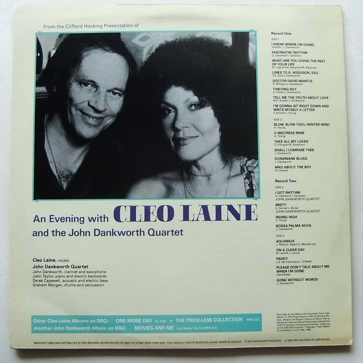 ◆ An Evening with CLEO LAINE / JOHN DANKWORTH Quartet (2LP) ◆ DRG MR2S 608 ◆_画像2