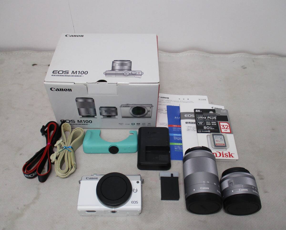 Canon/キヤノン ミラーレス一眼カメラ EOS M100 ダブルズームキット[EOSM100WH-WZK] ホワイト デジタルカメラ デジタル一眼(31-2-11)_画像1