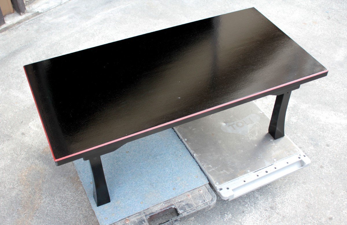 テーブル おりたたみテーブル 机 四脚 W900×D450×H320[mm] 黒 赤縁 ブラック レッド 木材 木 折り畳み 収納式 (2)