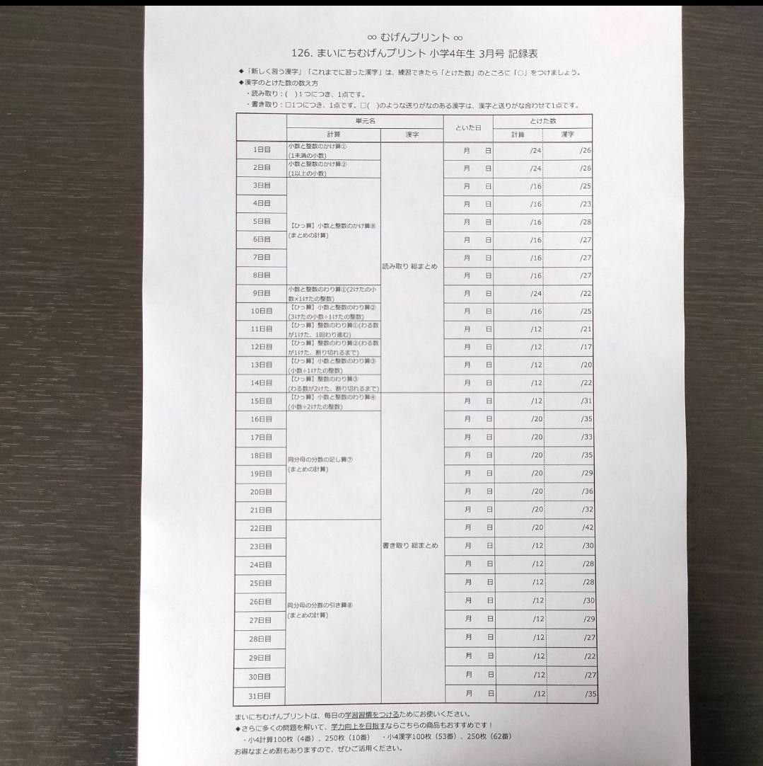 【基礎固め】126.小4計算漢字ドリル、むげんプリント、小数、筆算問題、予習復習、暗算、中学受験