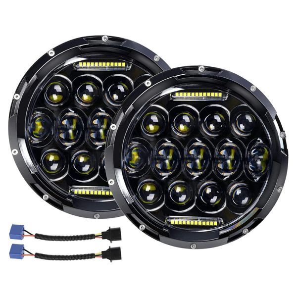 ledヘッドライト 7インチ DRL付き Hi/Loビーム ホワイト 防水 75W JK TJジープ ラングラー ジムニー 用 H4-H13アダプター 2個 GZD14_画像2