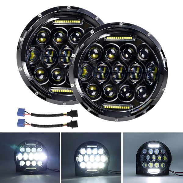 ledヘッドライト 7インチ DRL付き Hi/Loビーム ホワイト 防水 75W JK TJジープ ラングラー ジムニー 用 H4-H13アダプター 2個 GZD14_画像1