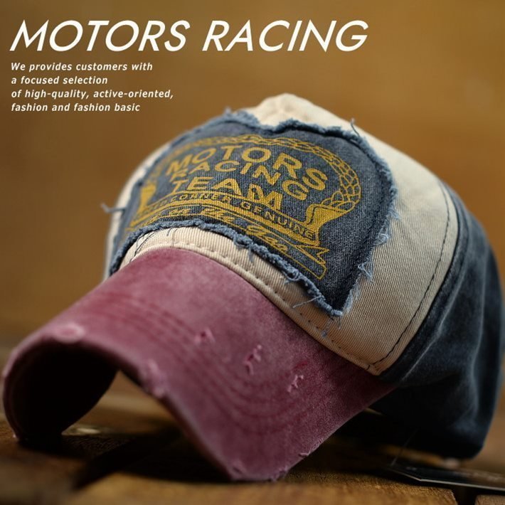MOTORS RACING キャップ 帽子 メンズ レディース Vintage DESTOROYED ダメージ加工 7990349 9009978 M-7 ワイン 新品 1円 スタート_画像1