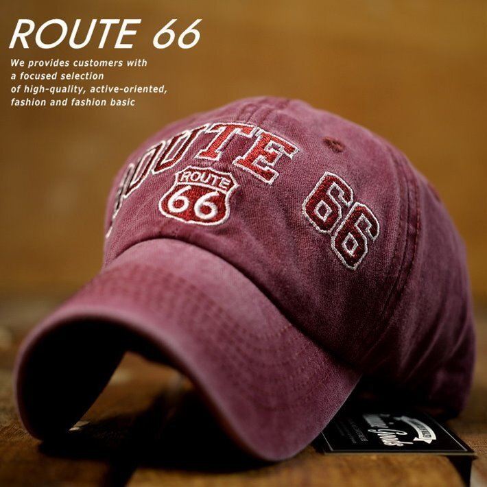 ROUTE66 Vintage ローキャップ キャップ メンズ レディース こなれ感 刺繍 7990351 9009978 R-4 ワイン 新品 1円 スタート_画像1