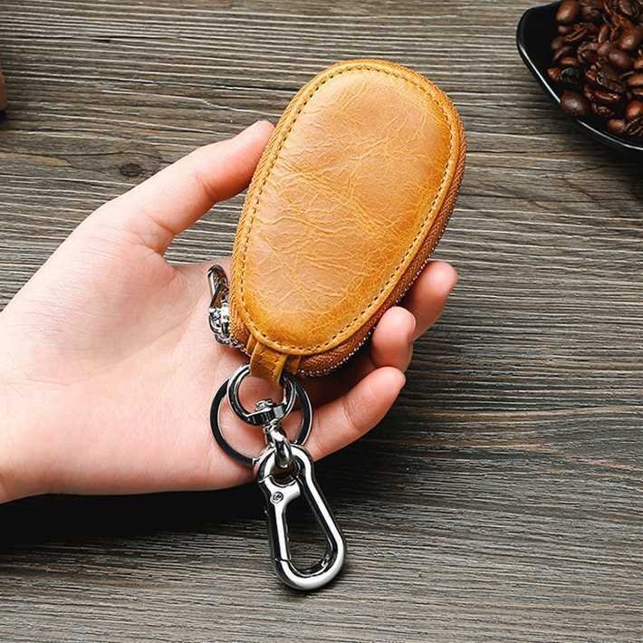  key case men's lady's original leather smart key key holder key key chain change purse .7988359 Camel new goods 