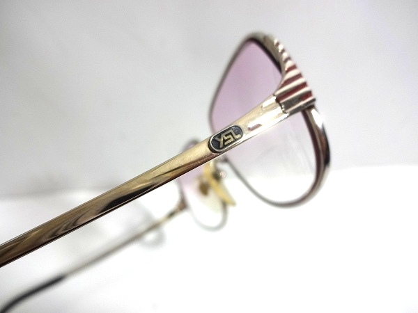 X4C044■本物■ イヴサンローラン YSL Yves Saint Laurent ヴィンテージ ゴールド色 ブルーライトカットレンズ メガネ 眼鏡 メガネフレーム_画像7