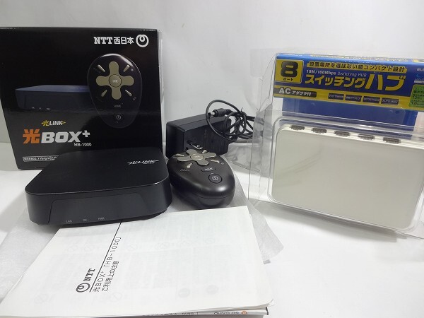 X4C052◆2点セット◆ NTT西日本 光BOX+ HB-1000 & ELECOM Logitec エレコム ロジテック 8ポートスイッチングハブ LAN-SW08/PSWの画像1