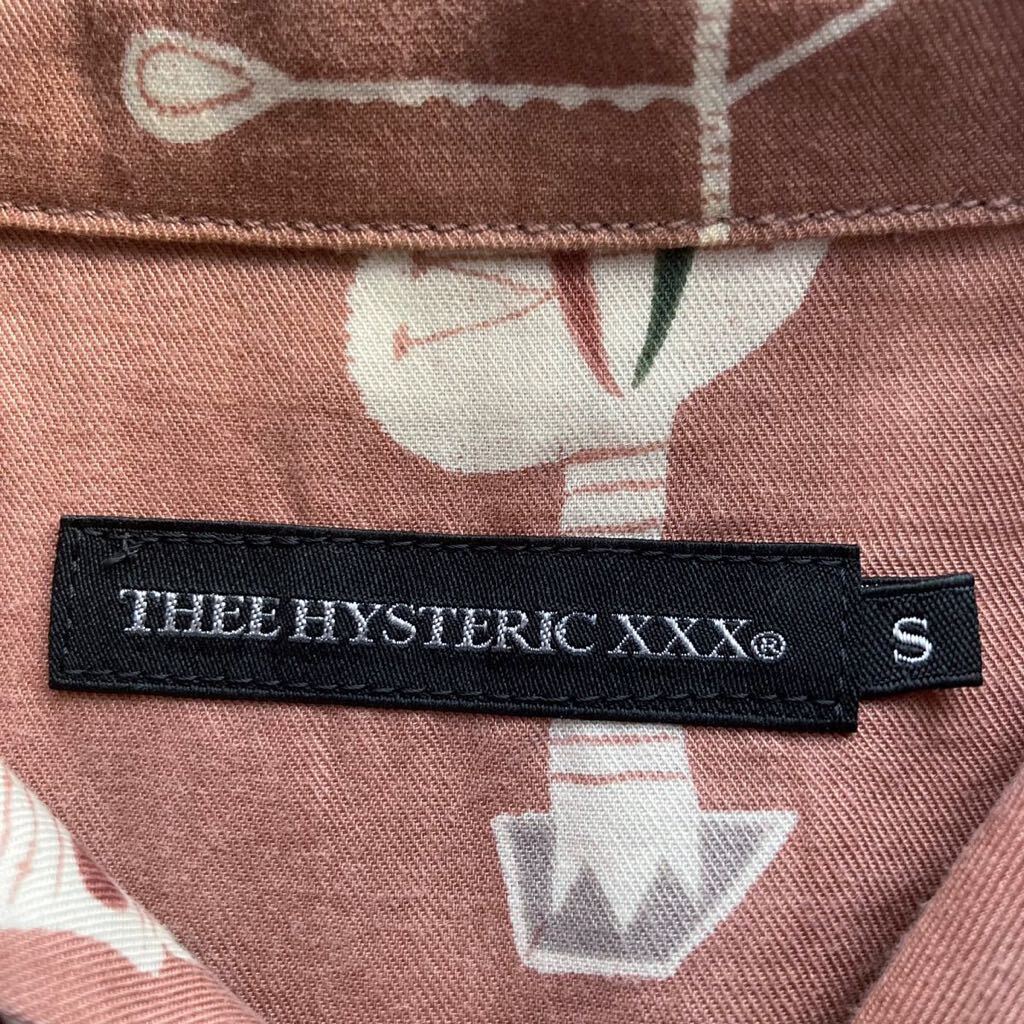 HYSTERIC GLAMOUR ヒステリックグラマー THEE HYSTERIC XXX SKULL BAND SHIRT レーヨン スカルプリント オープンカラー シャツ size.S PINKの画像6