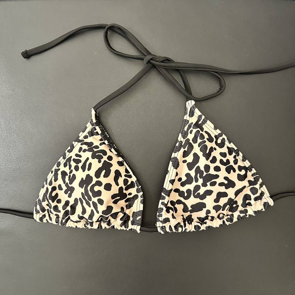  leopard print halter-neck bikini top and bottom set lady's swimsuit 