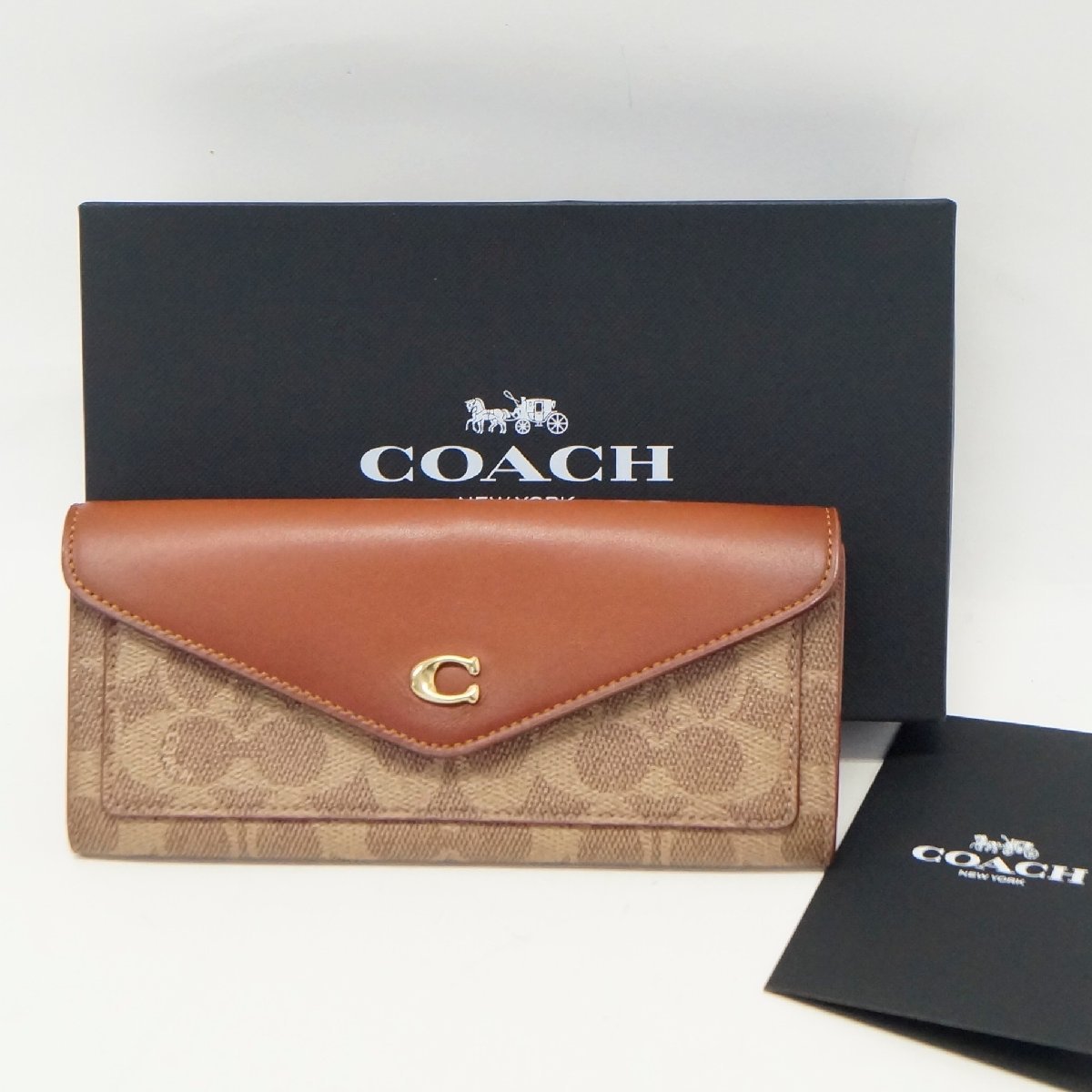 未使用 コーチ COACH 長財布 シグネチャー柄 札入れ C2327 ブラウン×ベージュ