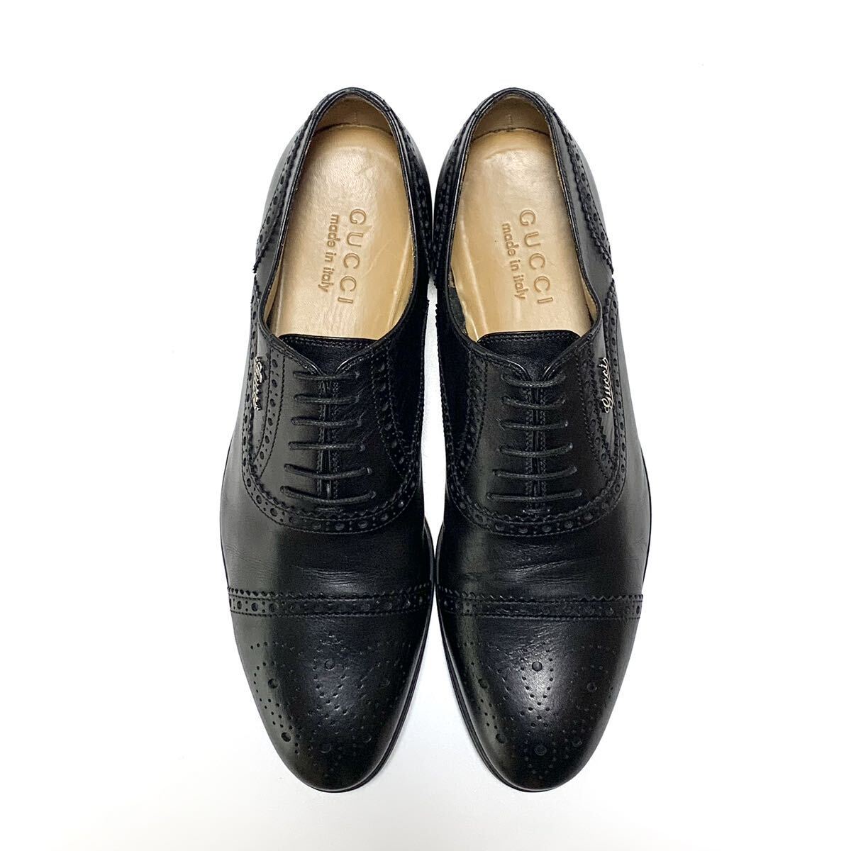 美品 GUCCI グッチ 内羽根 ロゴ ストレートチップ レザー 美品 GUCCI グッチ 内羽根 ロゴ ストレートチップ レザー