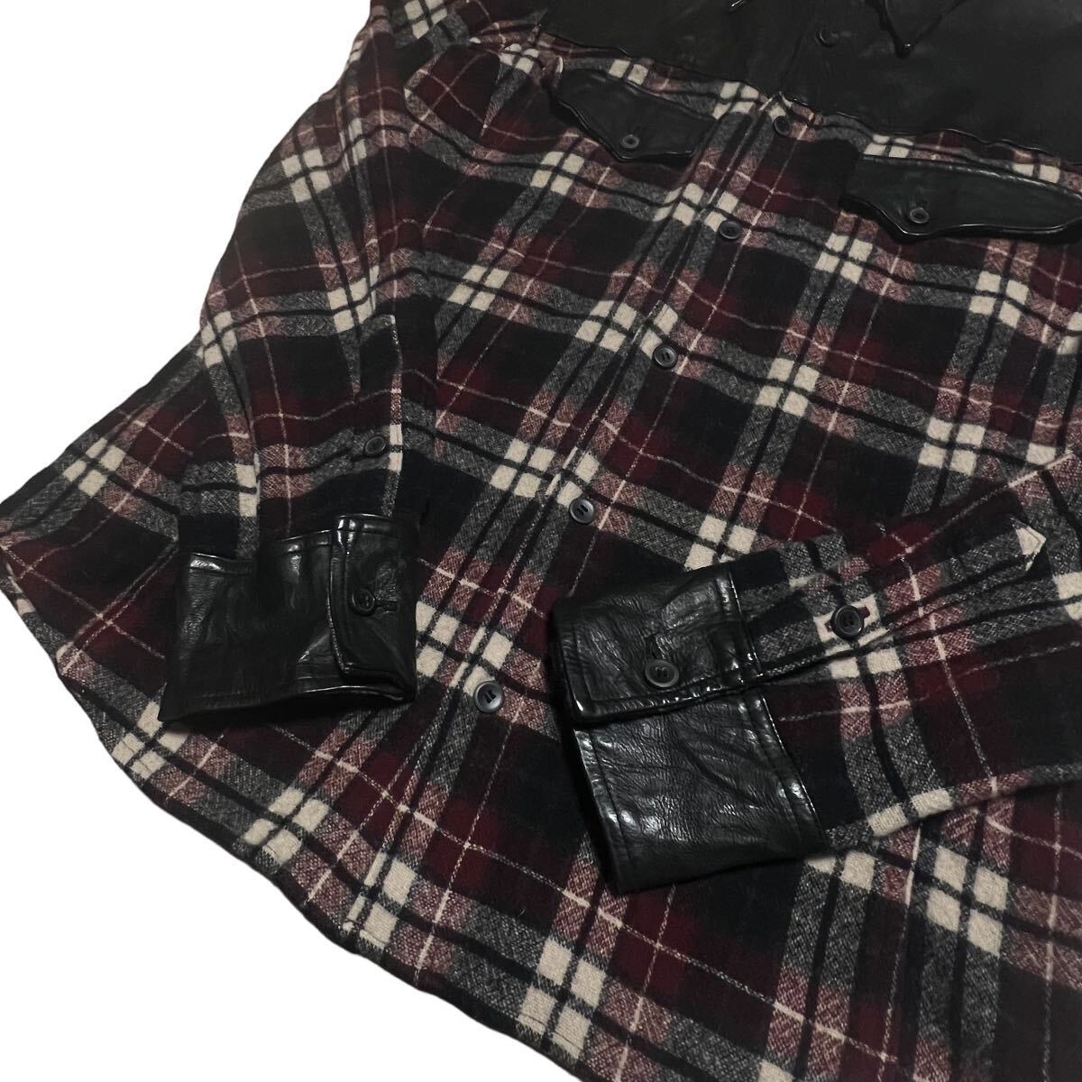 Rare BACK LASH Isamu Katayama real cow leather check shirts Japanese label if six was nine 14th addiction guidi lgb l.g.b backlash_画像5