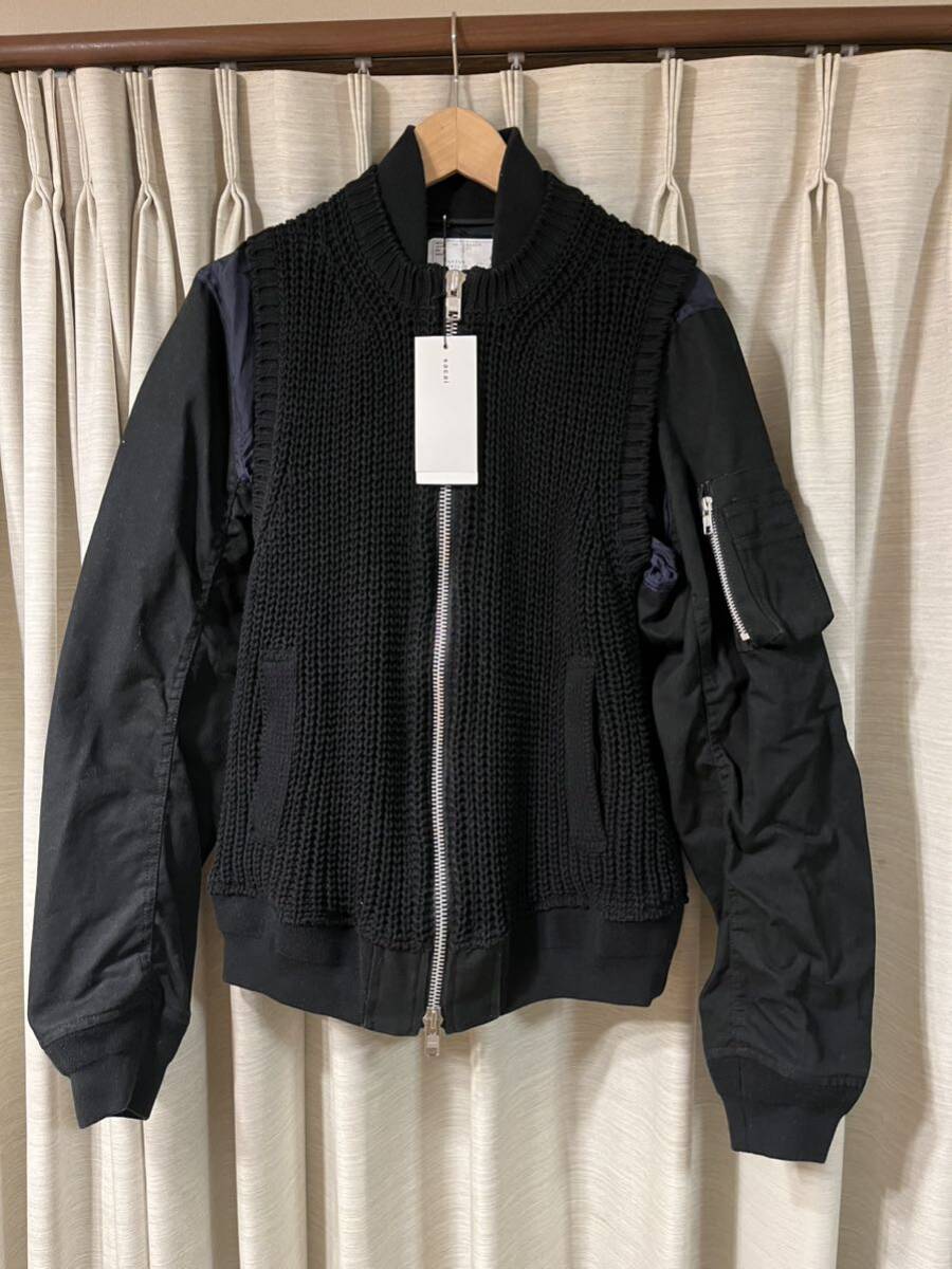 未使用品　SACAI 異素材　ドッキング　ブルゾン　MA-1　ニット　ブラック_画像1