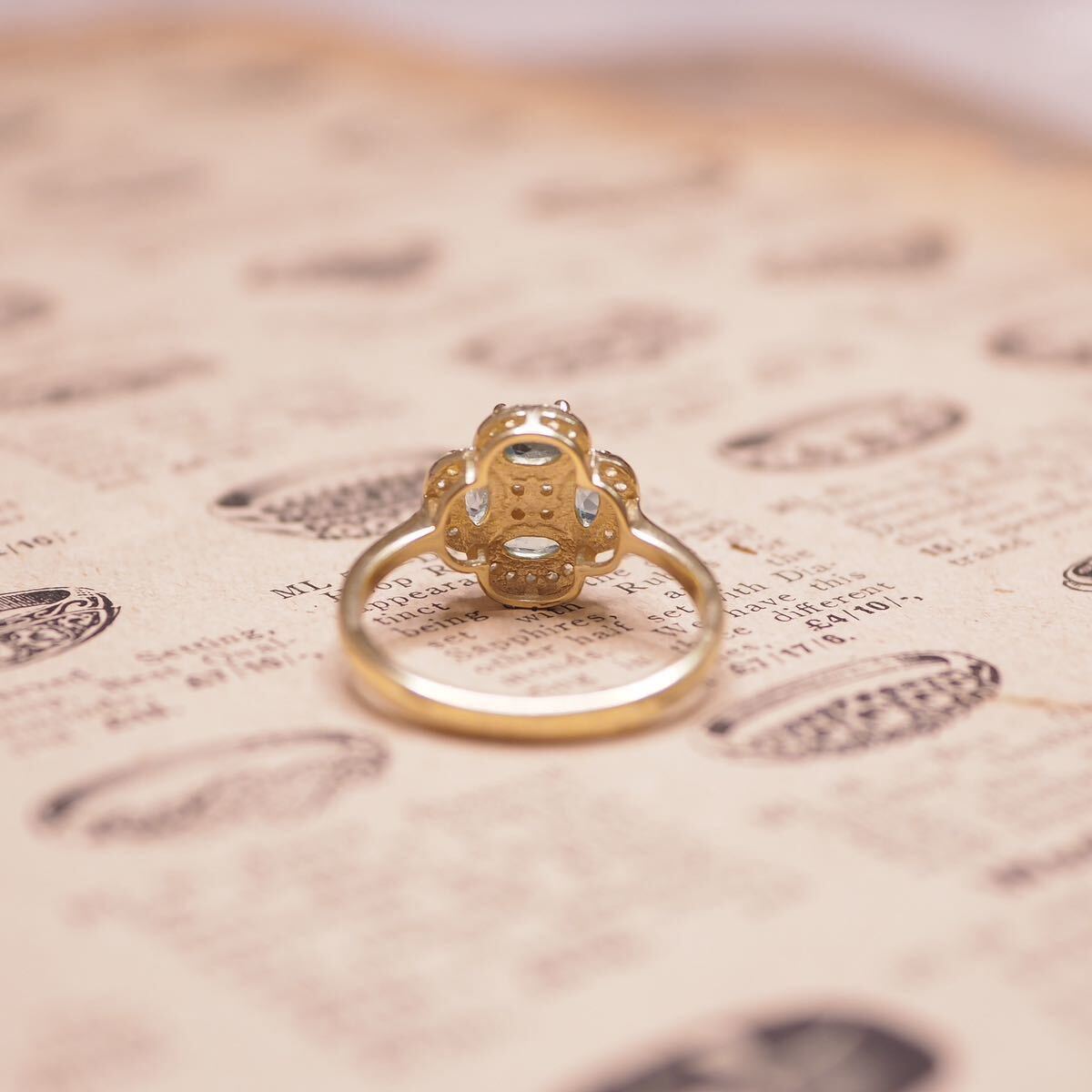 ＊K9ネオンブルーアパタイトリング＊英国アンティーク イギリス ヴィンテージ 指輪 昭和レトロ ring vintage antique gold apatite (検K18_画像8