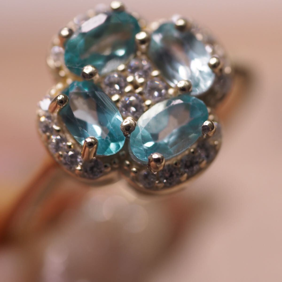 ＊K9ネオンブルーアパタイトリング＊英国アンティーク イギリス ヴィンテージ 指輪 昭和レトロ ring vintage antique gold apatite (検K18_画像5