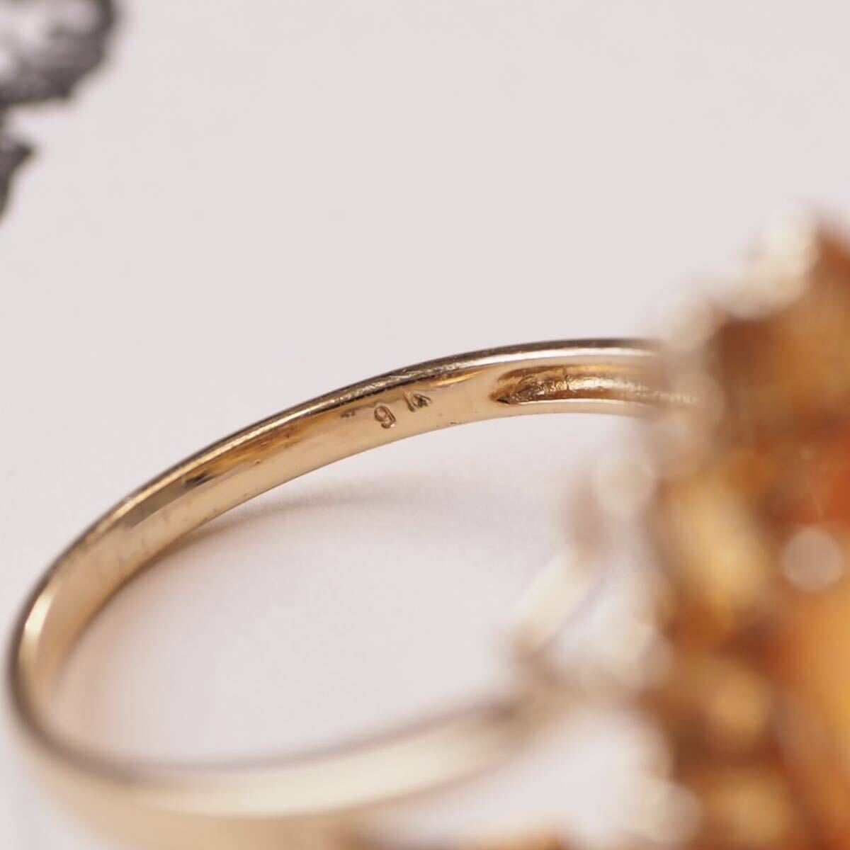 ＊K9ゴールデンシトリンリング＊英国アンティーク イギリス ヴィンテージ 指輪 金 昭和レトロ ring vintage antique gold citrine (検K18_画像9