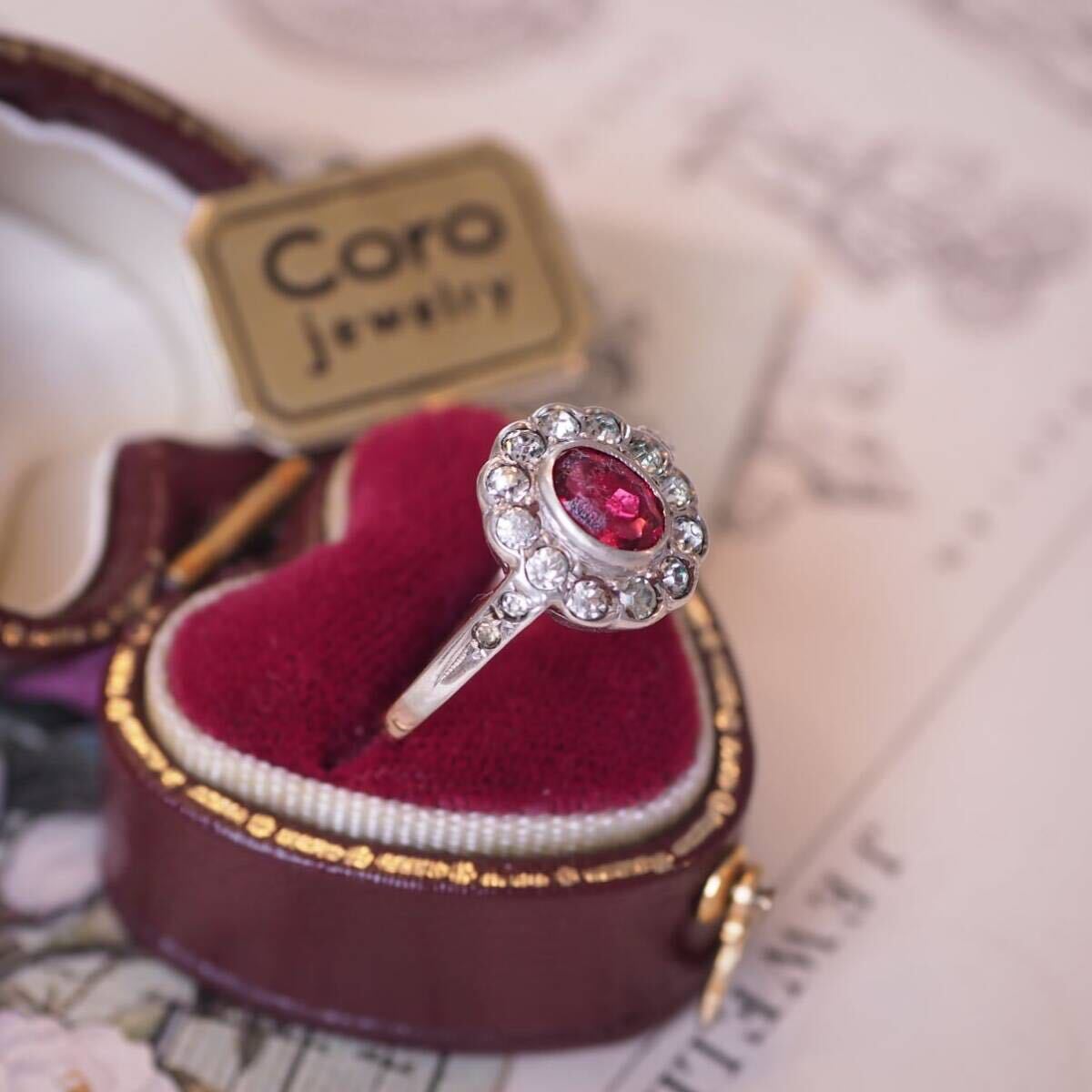 ＊K9シグナルレッドジュエルリング＊英国アンティーク イギリス ヴィンテージ 指輪 金 昭和レトロ ring vintage antique gold ruby (検K18の画像3