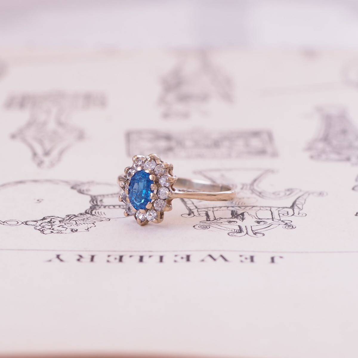 ＊K9コバルトブルースピネルリング＊英国アンティーク イギリス ヴィンテージ 指輪 レトロ ring vintage antique gold blue sapphire 検18 の画像5