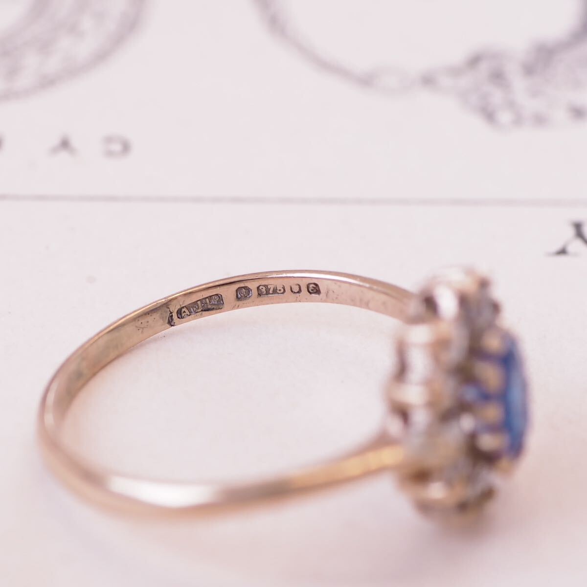 ＊K9コバルトブルースピネルリング＊英国アンティーク イギリス ヴィンテージ 指輪 レトロ ring vintage antique gold blue sapphire 検18 の画像10
