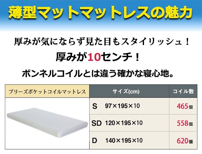 ポケットコイルマットレス セミダブル メッシュ 薄型 薄い マットレス単品 白 寝やすい 体圧 分散 快眠 圧縮梱包 コンパクト SD サイズ_画像5