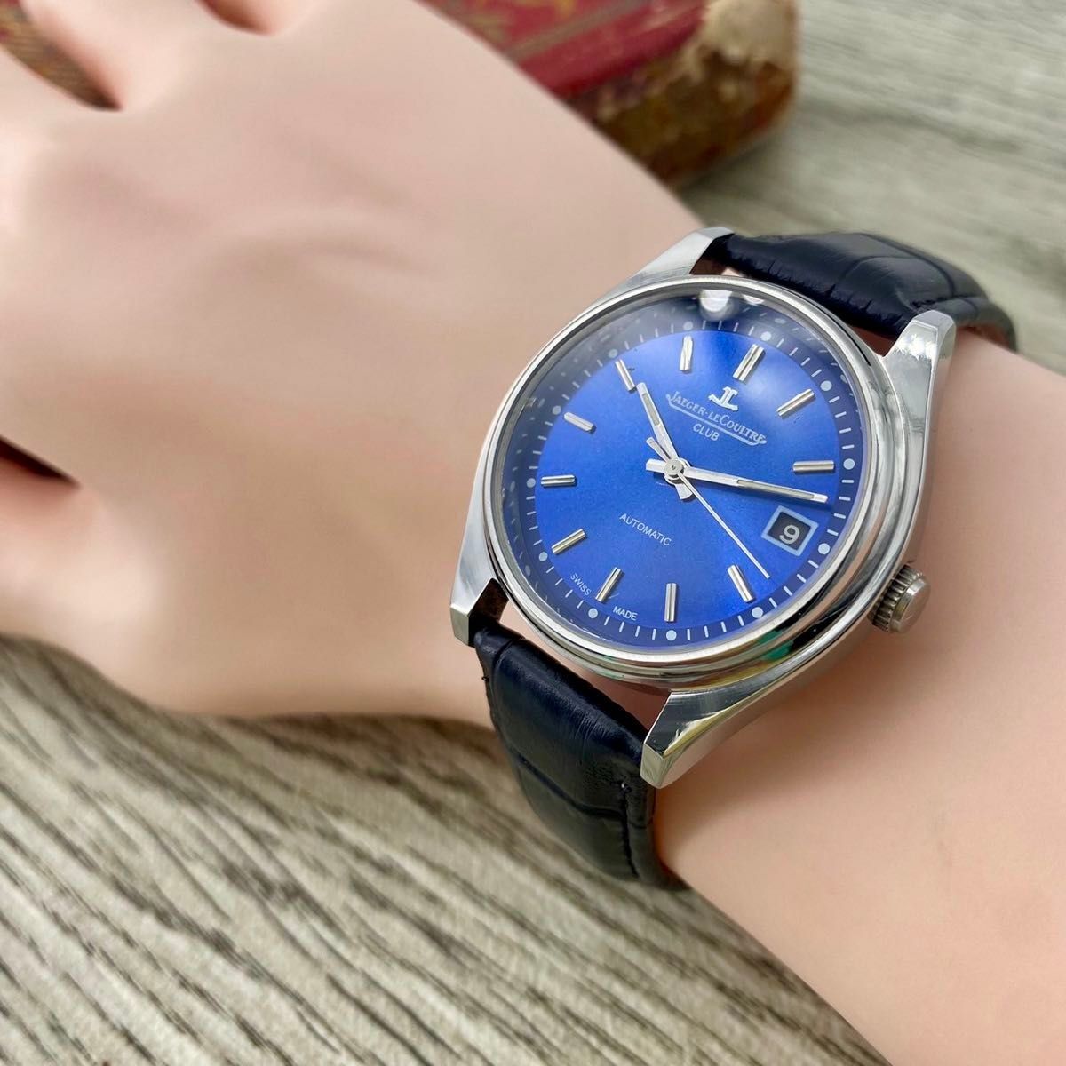 【動作良好】★送料無料★ ジャガールクルト JAEGER LECOULTRE メンズ腕時計 ブルー 自動巻き ヴィンテージ アンティーク_画像10