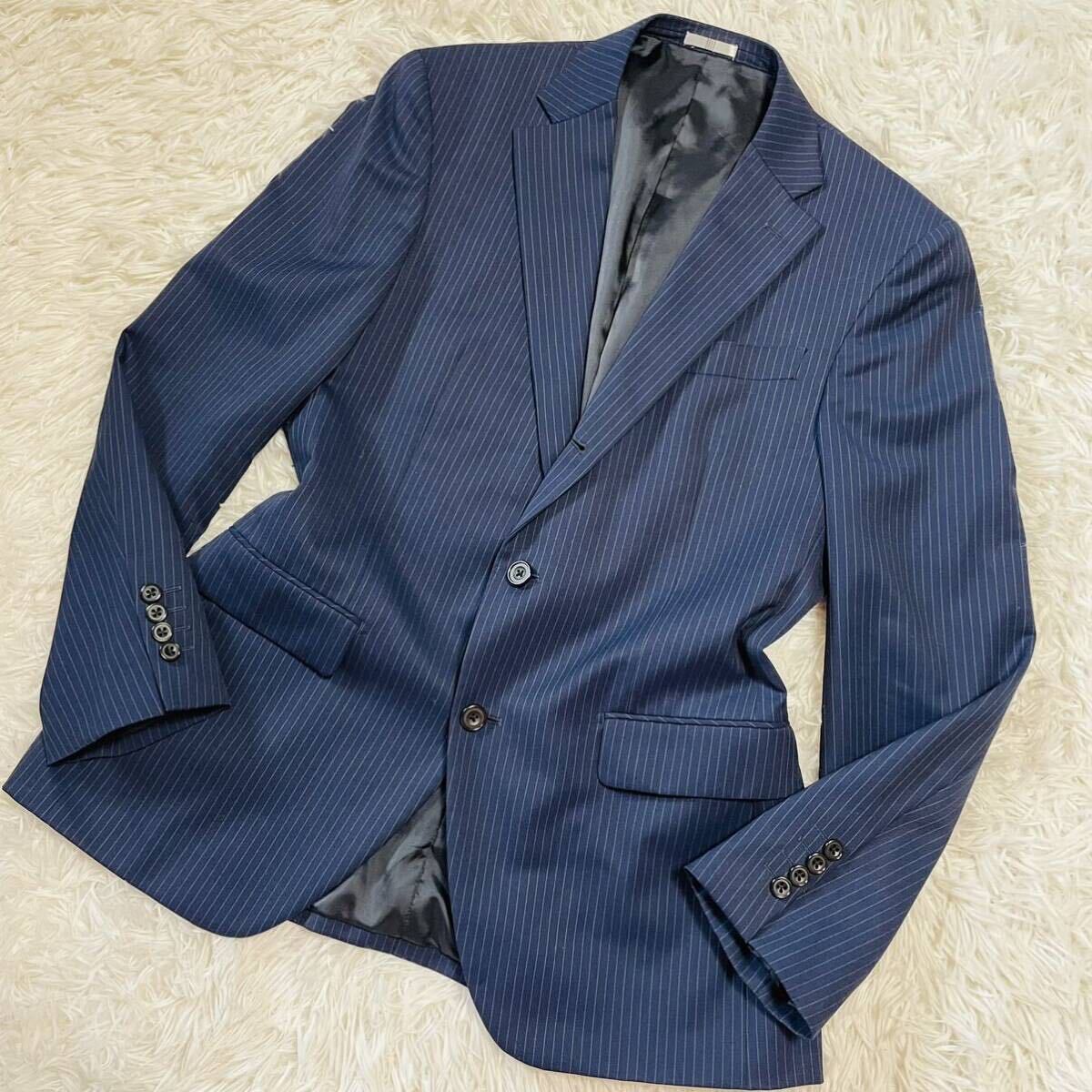  rare XL*SUITSELECT suit select setup suit navy navy blue stripe step return .3B center vent large size AB7 spring autumn thing 