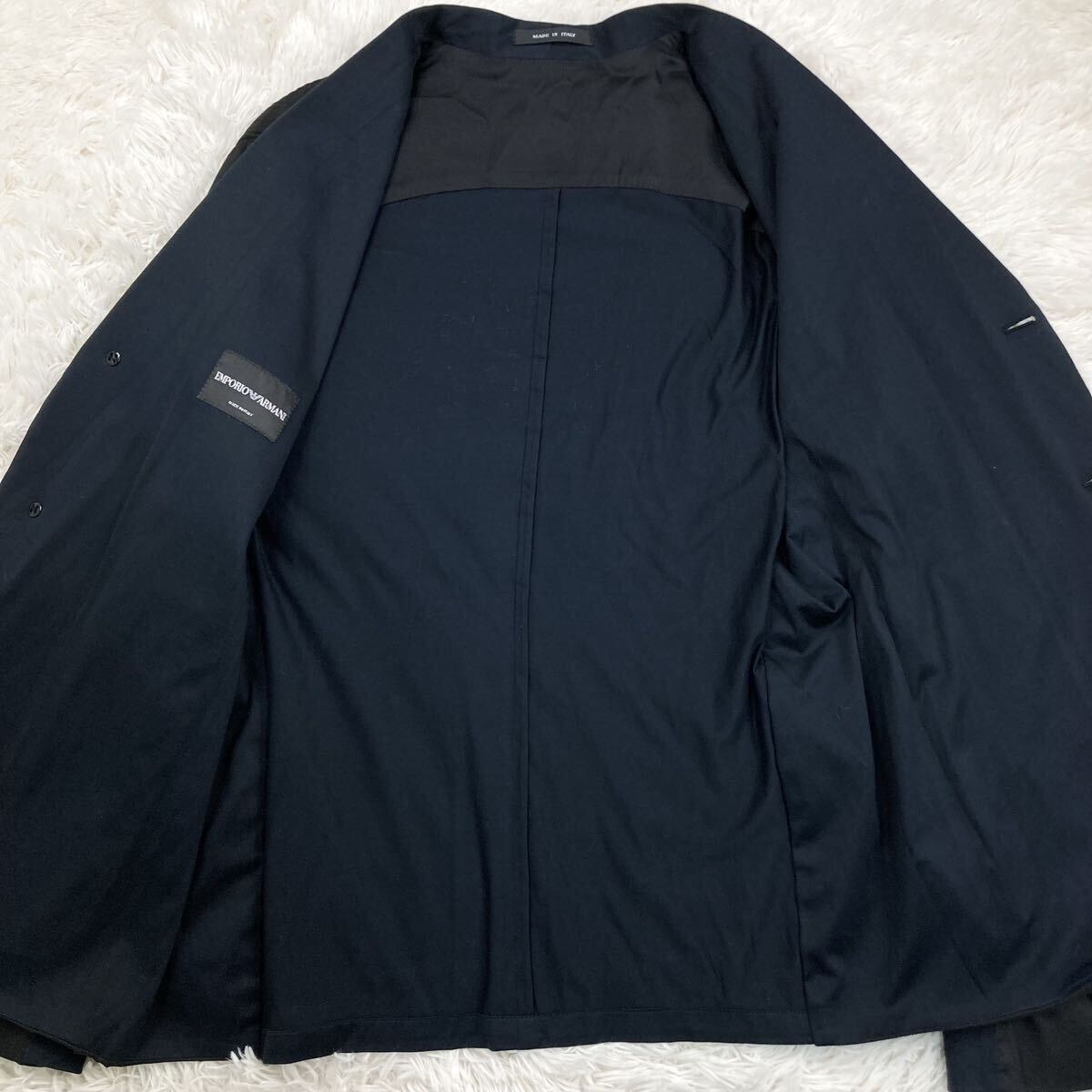 美品/XL相当●EMPORIO ARMANI アルマーニ テーラードジャケット アンコン 素材切替 メッシュ ネイビー ブラック 黒色 紺色 メンズ 軽量の画像3