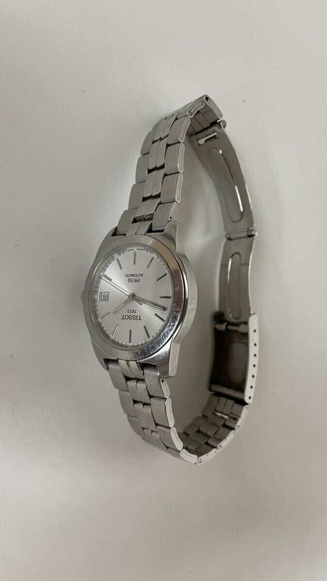 ティソ TISSOT 1853 PR 50 AUTOMATIC J374/474 自動巻き シルバー文字盤 メンズ腕時計 デイト ベルト純正 【動作品】_画像5