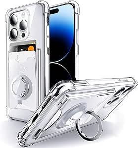 SHIELDS UP iPhone 14 Pro Max 用 ケース カード収納 背面ポケット リング付き スタンド機能 耐衝撃 透明 TPU カバー 6.7インチ アイフォン_画像1