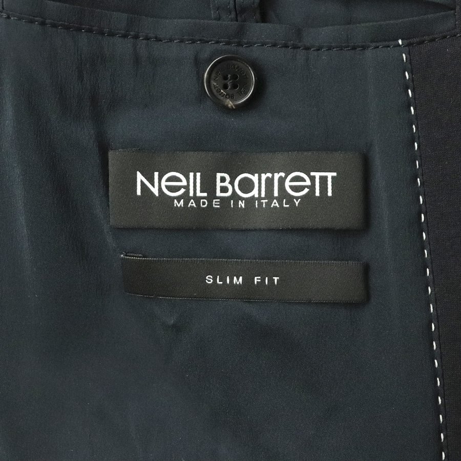 美品 NEIL BARRETT ニールバレット 15ss SLIM FIT ボンディング シングルコート 濃紺 48 JP:L ロング丈【相場価格￥248,600-】_画像7