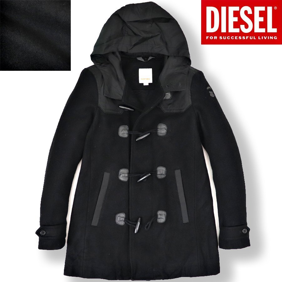 美品 DIESEL ディーゼル バリスティックナイロン ヨーク切替 メルトンウール ダッフルコート 黒 ブラック M【相場価格￥69,300-】_画像1