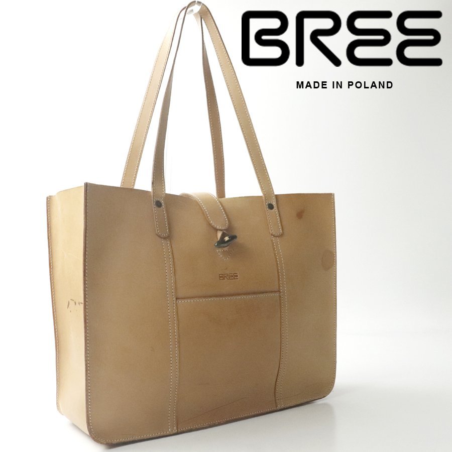 美品 ポーランド製 BREE ブリー 牛ヌメ革 ベジタブルタンニン アンティークレザー トートバッグ キャメル【相場価格￥54,000- 】-_画像1