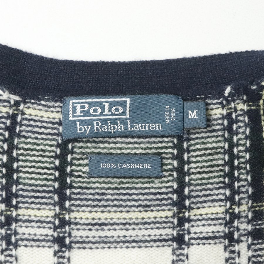 極美品 Polo by Ralph Lauren ラルフローレン チェック柄 高級カシミヤ100％ Vネック ニットカーディガン M【相場価格￥110,000-】_画像7