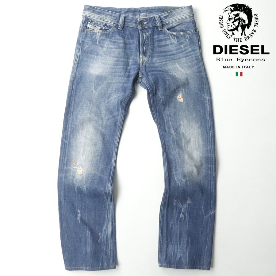 美品 イタリア製 DIESEL ディーゼル VIKER 008K2 BLUE EYECONS ストレート デニムパンツ 31ｘ32 JP:L ジーンズ 【相場価格￥38,000-】_画像1